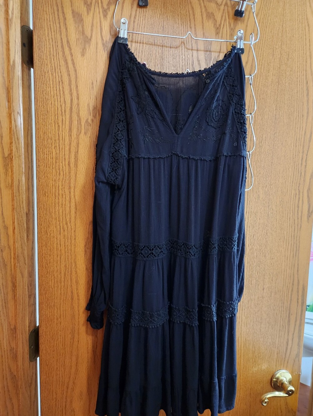 Free People Black Embroidered Boho Dress